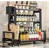 preiswerte Küchen-Aufbewahrung-Küchenregal aus Metall, multifunktionaler Gewürz- und Messeraufbewahrungs-Organizer, Schneidebrett, Utensilien-Organizer, robust &amp;einfach zu montieren, ideal für Gewürze, Würzmittel, Utensilienständer