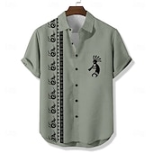 economico Modello etnico-Per uomo Geometrico Etnico Kokopelli Camicia Camicia casual Camicia con Bottoni Manica Corta Vintage Retrò Vacanza Ferie Abbigliamento casual alla moda Estate Collo ripiegato Stampa 3D Una tasca