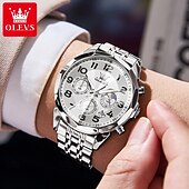 halpa Kvartsikellot-OLEVS 3676 Miehille suunnattu liiketoiminta kvartsikello Ruostumatonta terasta Vesitiivis Kuunvaihe Elegantti brändiaika