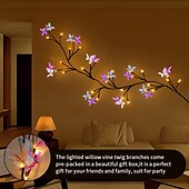 abordables 123496-Guirlande lumineuse LED d&#039;extérieur en forme de saule avec des motifs de papillons - alimentée par USB, décoration intérieure/extérieure pour Noël, la Saint-Valentin et plus encore