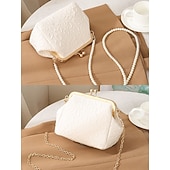 baratos Casamento ACC-Bolsa clutch vintage com alça de pérola para mulheres – elegante bolsa transversal de cetim texturizado para casamentos, festas noturnas e eventos formais