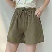 お買い得  コットンリネンショートパンツ-女性用 リネン風ショートパンツ スラックス クロップパンツ ファッション ストリートファッション 膝丈 ナチュラルウエスト 平織り ポケット 弾性巾着デザイン 快適 通気性 お出かけ 週末 フォレストグリーン ブラック ターコイズ ホワイト 夏 レギュラー