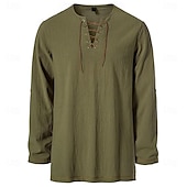 baratos Tops-Medieval Renascentista Século XVII Comprimento Médio Blusa / Camisa Traje Cosplay Feira Ren Cavalheiro Viking cavaleiro celta Com Cordão Côr Sólida Homens Pirata Dia Das Bruxas Baile de Máscaras