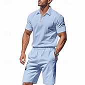 cheap Men&#039;s Classic Polo-Men&#039;s Golf Shirt Golf Polos Shirts Work Casual Lapel Short Sleeve Basic Modern Plain Buttons 2 Piece Summer Regular Fit Apricot Black White Navy Blue Light Grey Army Green Golf Shirt