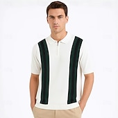 preiswerte Klassisches Poloshirt für Herren-Herren Polo Strick-Polopullover Geschäft Lässig Revers Kurzarm Formell Gestreift Streifen Patchwork Sommer Ganzjahres Schwarz Weiß Grün Polo