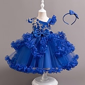 preiswerte Partykleider-Kinder Mädchen Partykleid Einfarbig Ärmellos Leistung Besonderer Anlass Prinzessin Süß Polyester Partykleid Sommer Frühling Kinder Hellgrün Blau