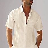 economico Casual da lavoro-Per uomo Camicia in cotone e lino Semplice Vacanza Nero Bianco Blu marino scuro Blu Manica Corta Collo ripiegato Estate Abbigliamento