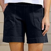 economico Pantaloncini in lino di cotone-Per donna Pantaloncini in cotone e lino Shorts Pantaloni Eleganti Casual Corto Naturale Semplice Tasca Elastico in vita Comodo All&#039;aperto Quotidiano Ferie Vinaccia Grigio Nero Bianco Estate