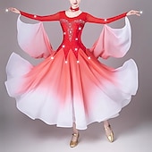billiga Danskläder till ballroom-dans-elegant ballroom dansklänning kvinnors prestanda valsdansklänning långärmad strass moderna danskläder kostymer