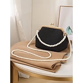 baratos Casamento ACC-Bolsa clutch vintage com alça de pérola para mulheres – elegante bolsa transversal de cetim texturizado para casamentos, festas noturnas e eventos formais