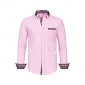 preiswerte Businesshemden für Herren-Herren Hemd Kleidhemd Knopfhemd Farbblock Hochzeit Täglich Dunkelgelb Schwarz Weiß Rosa Langarm Umlegekragen Frühling &amp; Herbst Bekleidung Patchwork