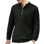 economico camicie casual da uomo-Per uomo Camicia Camicia Estiva Camicia casual Camicia da Spiaggia Camicia con Bottoni Nero Bianco Rosa Verde Blu Manica Lunga Semplice Henley Ferie Casual Quotidiano Bottonato Abbigliamento