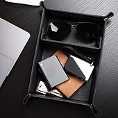 preiswerte Aufbewahrung &amp; Organisation-PU-Leder-Schreibtisch-Organizer-Tablett, Schlüsselhalter mit mehreren Fächern, Schmuck &amp;Make-up-Aufbewahrungstablett, hochwertiger Leder-Eingangsorganizer für Zuhause oder das Büro