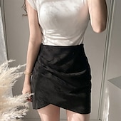 olcso Sima szoknyák-Női Szoknya Bodycon Divat Mini Közepes derekú Szoknyák Sima Fodrozott Mikroelasztikus Vakáció Utca Bor Fekete Rózsaszín Katonai zöld Nyár Poliészter