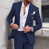 abordables Costumes décontractés-Pour des hommes Mariage Plage Costumes en lin vert pois Bleu Ciel Couleur Unie Coupe sur mesure 2 pièces Simple boutonnage un bouton