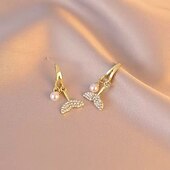 abordables Boucles d&#039;oreilles-Boucles d&#039;oreilles rétro en forme de queue de poisson avec perles en zircon, personnalité, tempérament simple, élégantes, boucles d&#039;oreilles féeriques