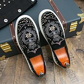 levne Pánské nazouváky a mokasíny-pánské černé slip-on tenisky s cvočky a kamínkovými detaily - módní společenské boty pro taneční akce a speciální příležitosti