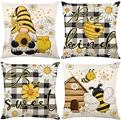 billiga blom- och växtstil-Sommarbi blommig dekorativ kastkuddöverdrag 4PC mjuk fyrkantig soffkudde fodral kuddfodral för sovrum vardagsrum soffa stol