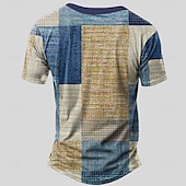 preiswerte Geometrisch-Herren Karomuster Patchwork T Shirt Henley Hemd Kurzarm Designer Retro Vintage Trendy Straße Lässig Täglich Sommer Frühling Grau Violett Blau Khaki Henley Henley T-Shirt