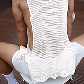 voordelige Sportschool tanktops-Voor heren Singlet Vest Top Onderhemd Mouwloos shirt Mouwloos V-hals Zomer Effen Modieus Ontwerper Gat Vakantie Straat Uitgaan Wit Top T-shirt voor mannen