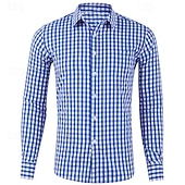 preiswerte Herrenhemd zum Knöpfen-Herren Hemd Lässiges Hemd Knopfhemd Karierte Hemden Hellgrünkaffee Schwarz Rosa Rote Blau Langarm Plaid / Karomuster Kargen Urlaub Strasse Bedruckt Bekleidung Polyester Modisch Freizeit Hawaiihemd