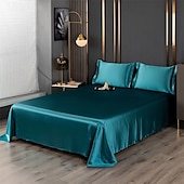 abordables Parures de draps-Drap en soie glacée Pièce unique Drap de satin Drap de soie cool Housse de coussin Ensemble de trois pièces