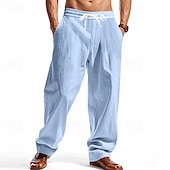 economico Classico-Per uomo Pantaloni di Lino Pantaloni Pantaloni Estivi Pantaloni da Spiaggia Tasca Coulisse Elastico in vita Semplice Comodità Traspirante Vacanza Quotidiano Ferie Hawaiano Boho Nero Bianco