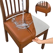 cheap Chair Cover-Waterproof PU Leather Seat Covers for Dining Room Stool Chair Cover Geometric Printed Polyester Slipcovers