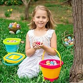 cheap Beach &amp; Outdoor Toys-3 Packs Foldable Pail Bucket 2L Silicone Collapsible Easter Buckets for Kids Multi Purpose for Fun Summer Activities Camping Gear Beach Essentials