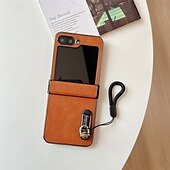 cheap Samsung Cases-Phone Case For Samsung Galaxy Z Flip 6 Z Flip 5 Z Flip 3 Back Cover with Lanyard Shockproof Retro PC PU Leather