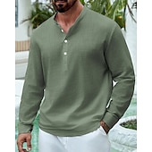 economico Camicie di lino-Per uomo Camicia Camicia di lino Camicia popover Camicia casual Camicia di cotone Semplice Vacanza Camicia hawaiana Nero Bianco Giallo Verde chiaro Manica Lunga Colletto alla coreana Primavera Autunno