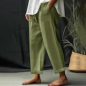 cheap Plain Cotton Linen Pant-Women&#039;s EU / US Size Beach Shorts Comfort Full Length Natural Solid Color Casual Daily Deep Green Dark Brown Black 3# White Spring, Fall, Winter, Summer Loose Fit