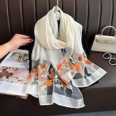 abordables Manches &amp; Écharpe-Printemps et automne nouveau clou perle simulation foulard en soie élégant et polyvalent pour les femmes brodé fleur de pommier longue écharpe été crème solaire écharpe