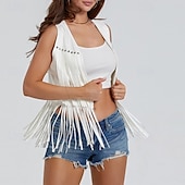cheap Boho Tops-Women&#039;s Blouse Plain Active Modern Sleeveless V Neck Regular Tops Daily Holiday Fringe Black White Yellow Army Green Red Summer