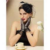 cheap Fascinators-Fascinators Pillbox Hats for Women, Tea Party Hat and Short Lace Gloves Set Perfect for Kentucky Derby, Cocktail