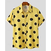 cheap Men's Button Up Shirts-Men's Shirt Summer Shirt Casual Shirt Beach Shirt Button Up Shirt Black White Yellow Short Sleeve Polka Dot Lapel Vacation Hawaiian Clothing Apparel Polyester Fashion Casual Comfortable