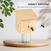 abordables Soins et soutien aux animaux-Piège à abeilles charpentières pour l&#039;extérieur - Pièges à abeilles charpentières suspendus en bois de style pentroof pour l&#039;extérieur - Pièges à insectes avec voûte amovible (1 paquet)
