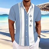 preiswerte Geometrische Muster-Herren Geometrisch Farbblock Gestreift Hemd Freizeithemd Knopfhemd Kurzarm Modisch lässig Outdoor Urlaub Streetwear Sommer Frühling Umlegekragen 3D-Druck Hemden mit Kragen Blau 1# Blau