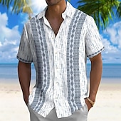 ieftine Model Geometric-Bărbați Geometric Cămașă Cămașă Guayabera Camașă cu nasturi Manșon scurt Moda Casual Vacanță Concediu Haine de strada Vară Primăvară Răsfrânt Imprimare 3D cămăși cu guler Un buzunar frontal Alb