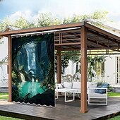 olcso Vízálló függönyök-Vízálló Kültéri Függöny Magánélet Csúszó Terasz Függöny Drape Pergola Függöny Grommet 3D Tájkép Óceán Barlang A Pavilonhoz Erkélyhez Tornácra Bulira 1 Panel