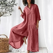 cheap Plain Cotton Linen Pant-Women&#039;s Cotton Linen Jumpsuit Solid Color Active Floral Sleeveless Bootcut Vacation Street Regular Fit Black White Pink Summer