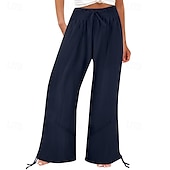 cheap Plain Cotton Linen Pant-Women&#039;s Cotton Linen Shorts Linen-Inspired Pants Cotton Linen Pants Fashion Full Length Natural Plain Pocket Elastic Drawstring Design Comfy Outdoor Comfortable Outdoor Street Going out Orange red