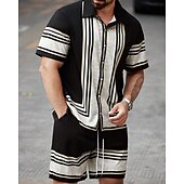 Men's Shirt Suits T-shirt Suits 2 Pieces Outfits Tee & Shorts Short Sleeve Shirt Collar Summer Color Block Fashion Casual 2 Piece Vacation Daily Wear Going out Black Navy Blue Top Tee for Men4