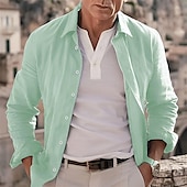 economico Vacanza-Per uomo Camicia in cotone e lino Semplice Vacanza Casual Quotidiano Nero Bianco Verde chiaro Rosa Manica Lunga Bavero Primavera Autunno Abbigliamento