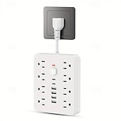 ieftine Aparate de uz casnic-Prelungitor plat 14-in-1 cu 4 prize AC și 6 porturi USB (2 USB-C) – Protecție împotriva suprasarcinii și placă de expansiune a puterii
