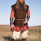 economico Cime-Medievale Rinascimento Cappotto Gilet Guerriero Vichingo Costume Per uomo Vichingo Halloween Carnevale Performance Festa / Sera LARP Adulti Gilet