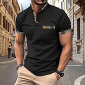 preiswerte Klassisches Poloshirt für Herren-Herren Waffel-Poloshirts Golfshirt Arbeit Lässig Revers Kurzarm Basic Modern Farbblock Patchwork Knöpfe Sommer Frühling Normale Passform Schwarz Weiß Königliches Blau Khaki Grau Waffel-Poloshirts