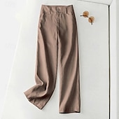 economico Pantaloni in lino e cotone semplici-Per donna Pantaloncini in cotone e lino Pantaloni ispirati al lino Pantaloni in cotone e lino Streetwear Casual Lunghezza intera Naturale Semplice Tasca Fibbia Comodo Confortevole Streetwear Uscire
