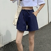 お買い得  コットンリネンショートパンツ-女性用 リネン風ショートパンツ スラックス クロップパンツ ファッション ストリートファッション 膝丈 ナチュラルウエスト 平織り ポケット 弾性巾着デザイン 快適 通気性 お出かけ 週末 フォレストグリーン ブラック ターコイズ ホワイト 夏 レギュラー