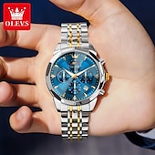 abordables Relojes de Cuarzo-Reloj de pulsera Olevs 3673 para hombre, con esfera romboidal y fase lunar, de acero inoxidable macizo, resistente al agua y fecha.